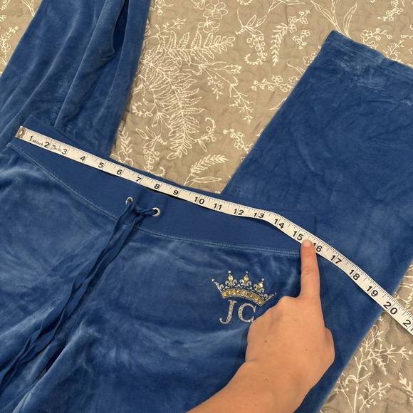 Juicy Couture Crown Heritage Cotton Velour Sweatpants Rhinestones Blue LARGE - Picture 9 of 12